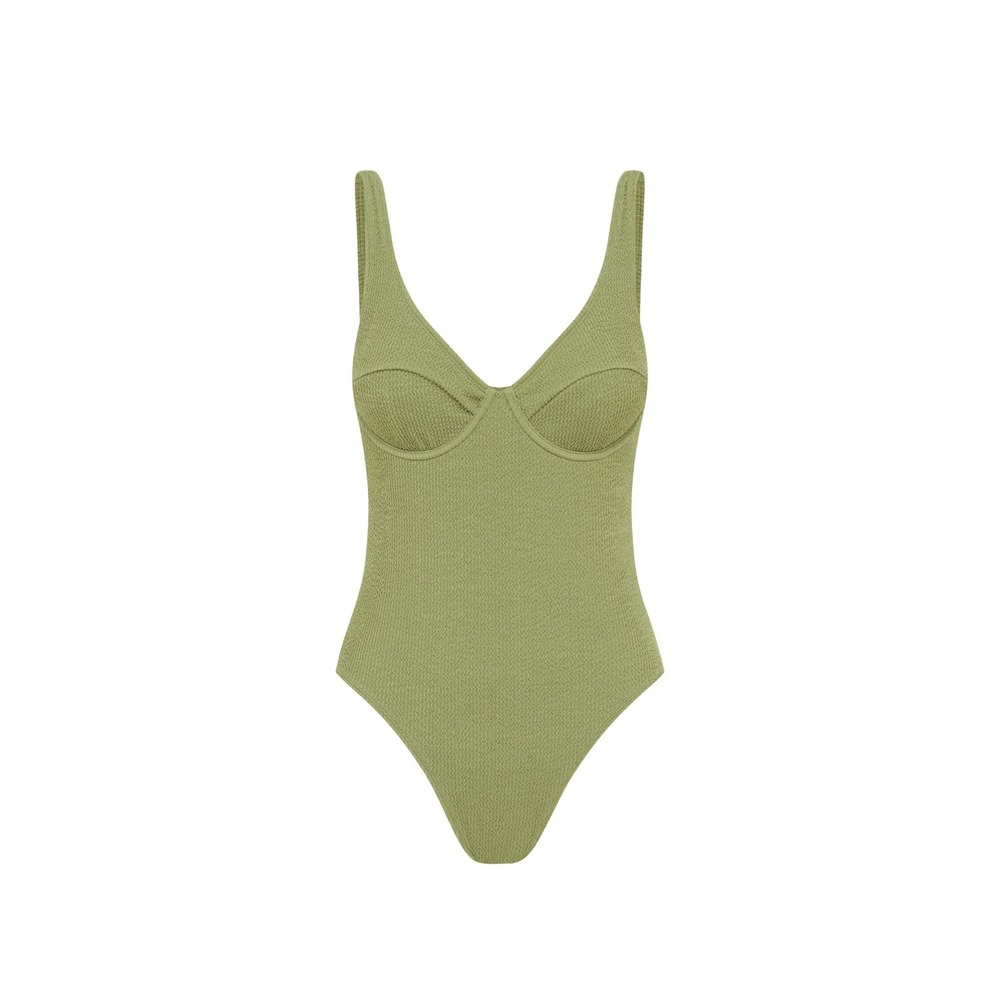 Somerfield Swim Olive Green Smocked Crinkle Underwire One Piece Swimsuit 2XL